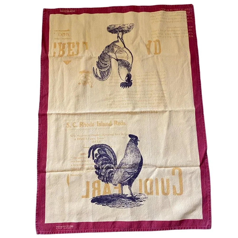 Williams-Sonoma Yellow & Red Rooster Tea Towel‎ 100% Cotton Made In Moldova